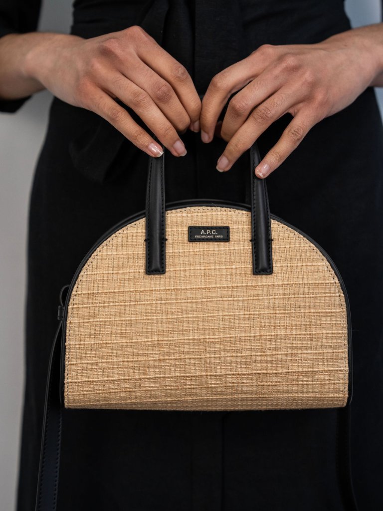Nwt A.P.C Half-Moon Raffia Leather Shoulder Bag